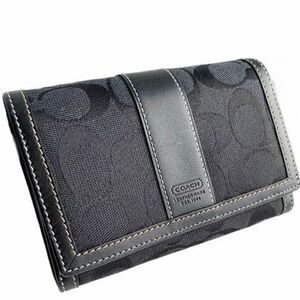 🖤 Vintage Coach Hamptons Black Signature Stripe Mini Compact Wallet Y2K